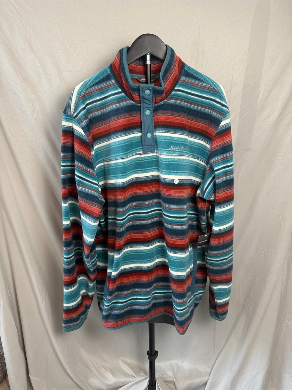 Eddie Bauer Teal, Red & Navy Striped Snap-Placket Fleece